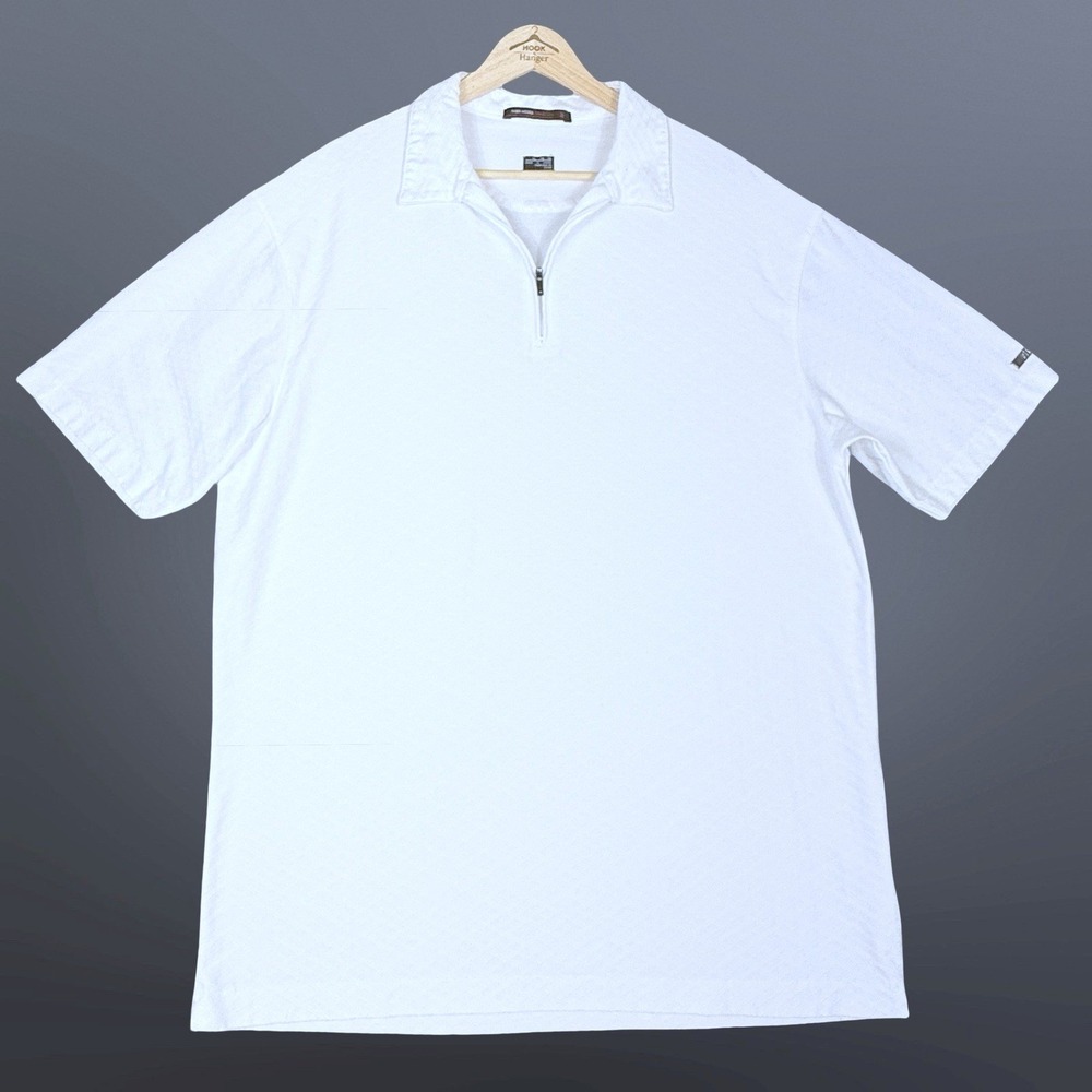 Tiger Woods Collection Men Zip Up Polo Shirt XL White Jacquard Vintage